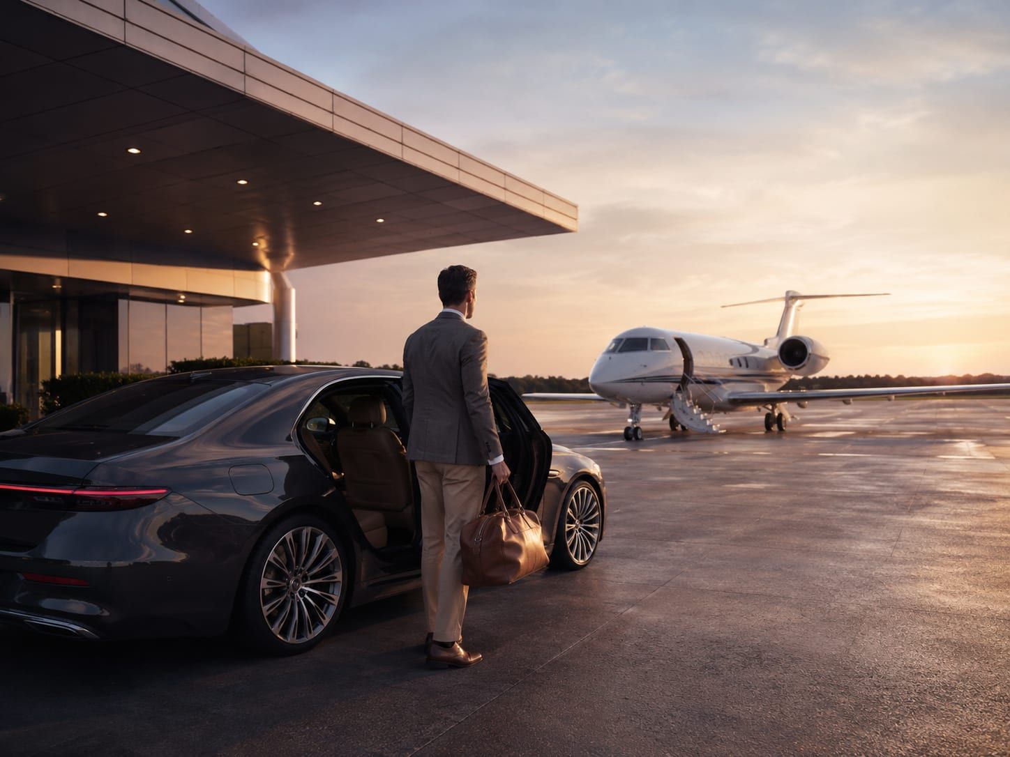 A luxury car ready for a met handover at Geneva Airport.