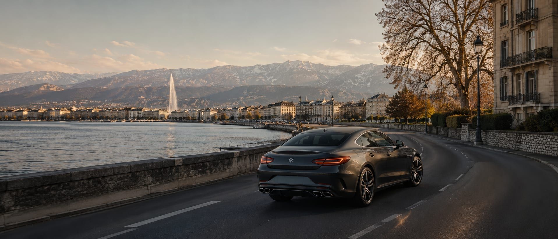 An alpine road climbing from Geneva toward the mountain passes.
