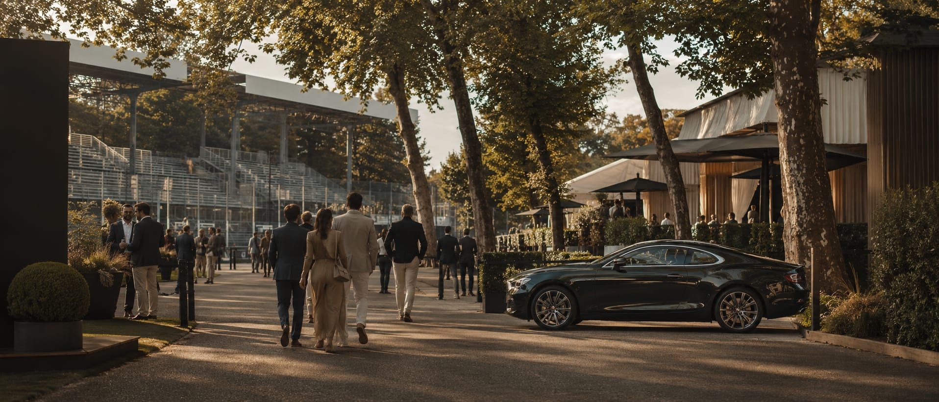 A prepared car waiting outside a Milan hotel at first light on Italian Grand Prix weekend, before the drive to Monza.